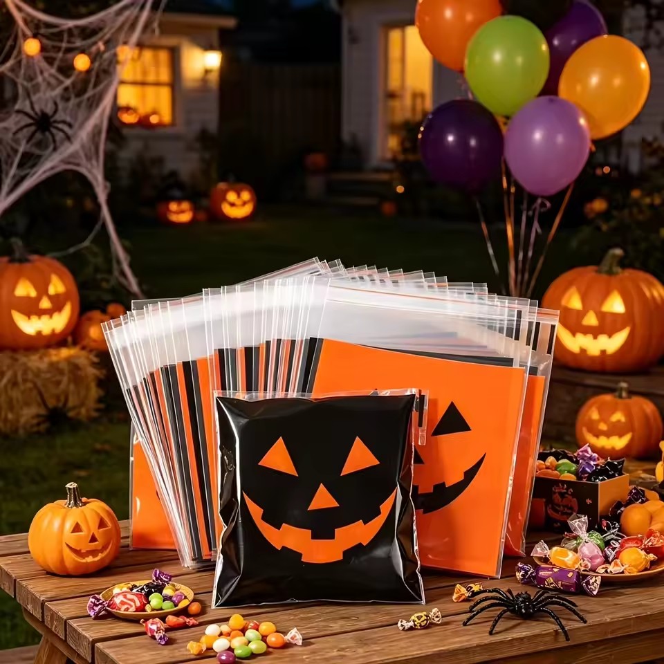 Food Snacks Candy - 50/100 Stück Halloween Schwarz-Orange Böser Kürbis