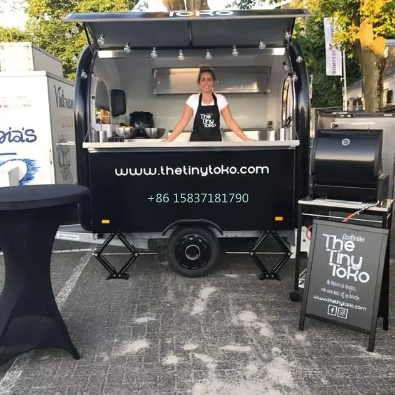 Street Food Snacks - Kleiner Food Truck Anhänger Schwarz Maßgefertigter