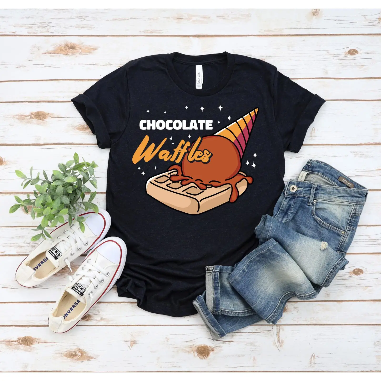 Foody Snacks - T-Shirt mit Aufdruck „Waffeln und Schokoladeneis“