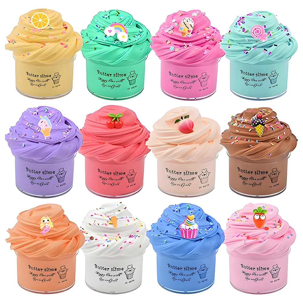 Food Snacks To Eat - 12-teiliges Butterschleim-Set, Partygeschenke, Preise, Puzzlespielzeug, Stressabbau-Spielzeug
