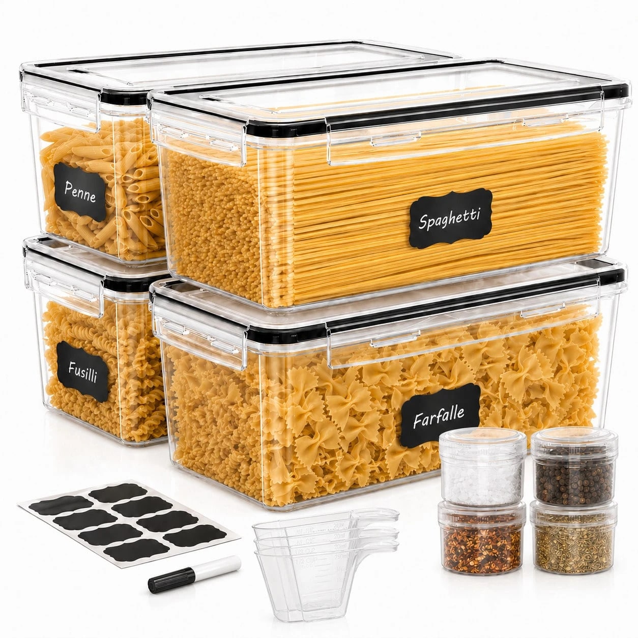Food Snacks Label - 8-teiliges Set luftdichter Lebensmittelbehälter, 4 Behälter