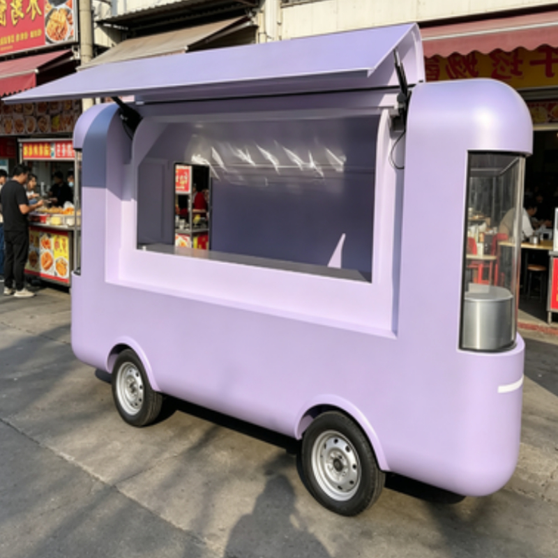 Runder, fahrbarer Imbisswagen, – Food Truck With Snacks Bewertung und Preis